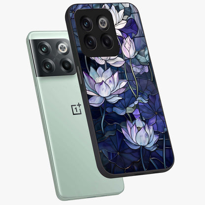 Gloss Petal Rush Glass Case for 1+10T angled mockup showcasing shiny glass finish and vibrant bloom detailing
