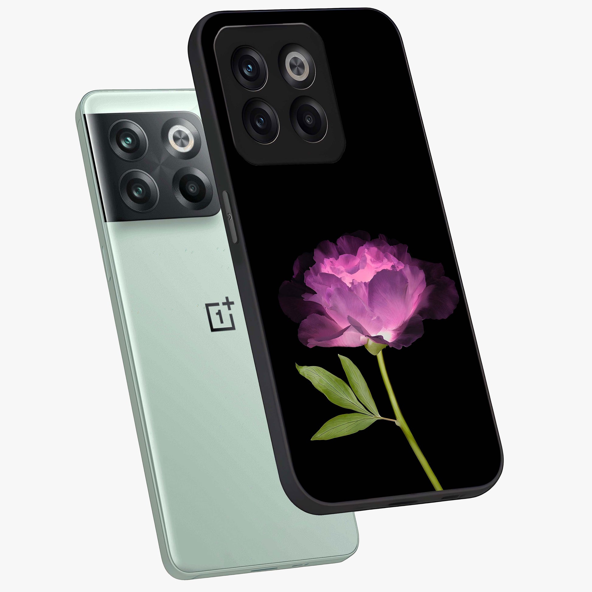 Glow Petal Bloom Glass Case for 1+10T angled mockup showcasing glossy finish and vibrant petal detailing