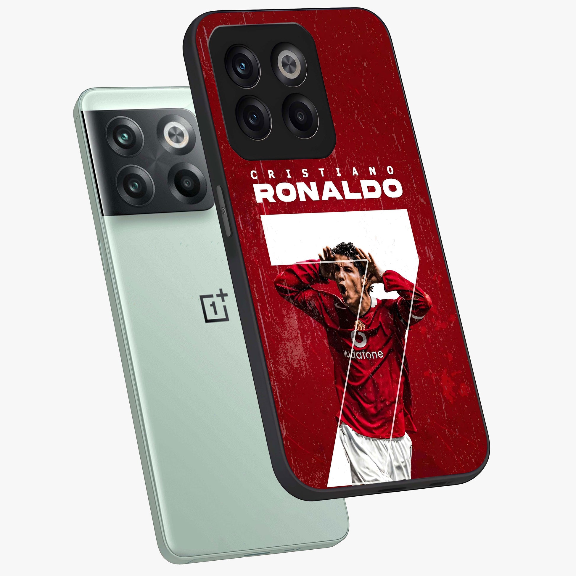 Goal Celebration Legacy Glass Case for 1+10T angled mockup showcasing glossy finish and dynamic action tones