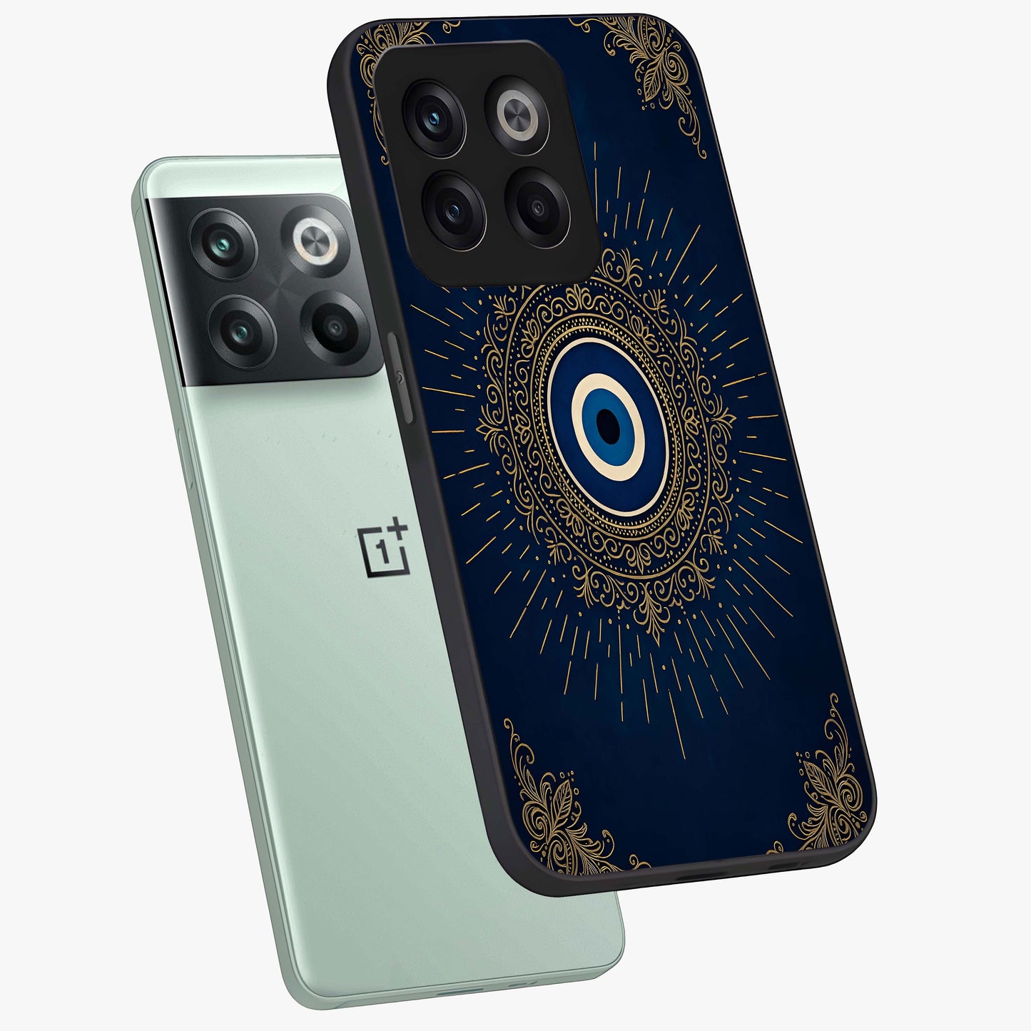 Golden Heart Glow Glass Case for 1+10T angled mockup showcasing glossy finish and radiant warm tones