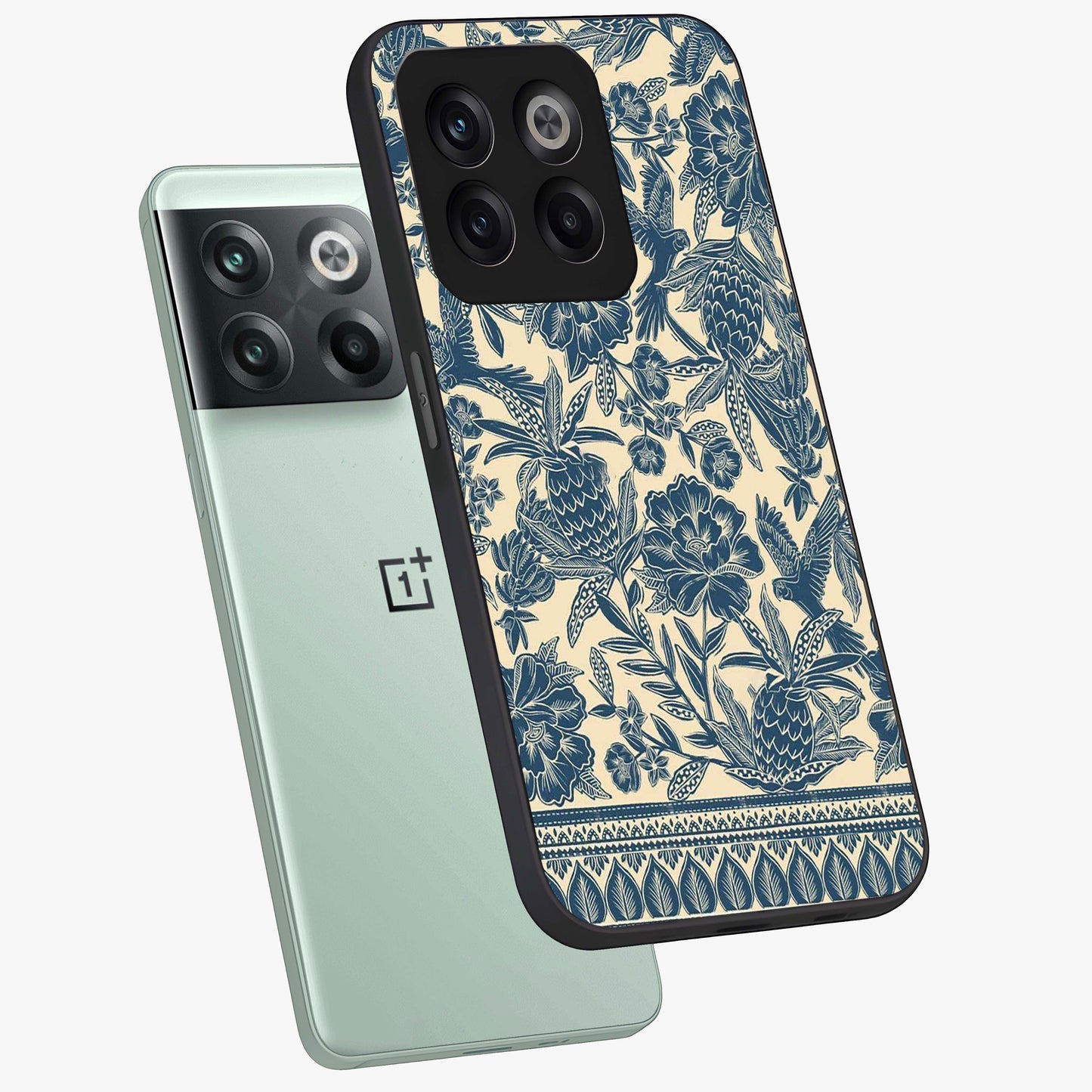 Heirloom Wild Bloom Glass Case for 1+10T angled mockup showcasing glossy finish and rich botanical textures