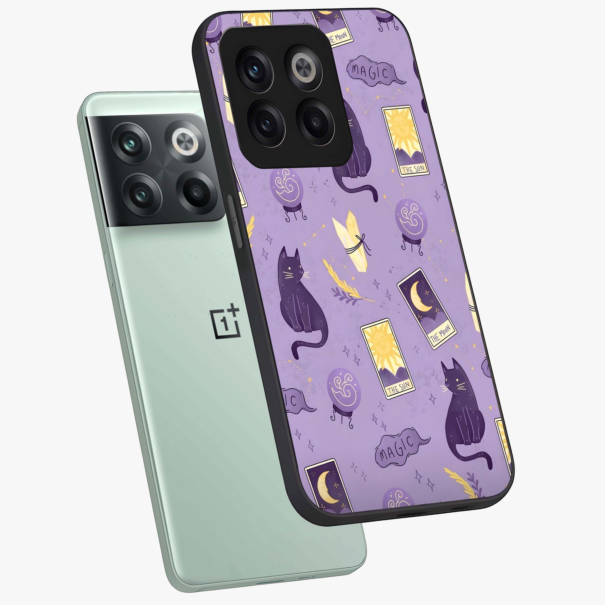 Humble Magic Cats Glass Case for 1+10T captured at a warm angle highlighting playful magical details, gloss, and edge clarity.