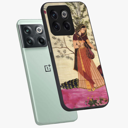 Lady With Veena Art Glass Case for 1+10T angled mockup showcasing glossy finish and refined artistic detailing