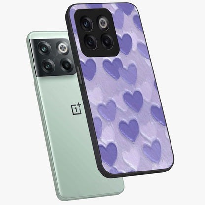 Lavender Paper Hearts Glass Case for 1+10T angled mockup showcasing glossy finish and playful pastel detailing