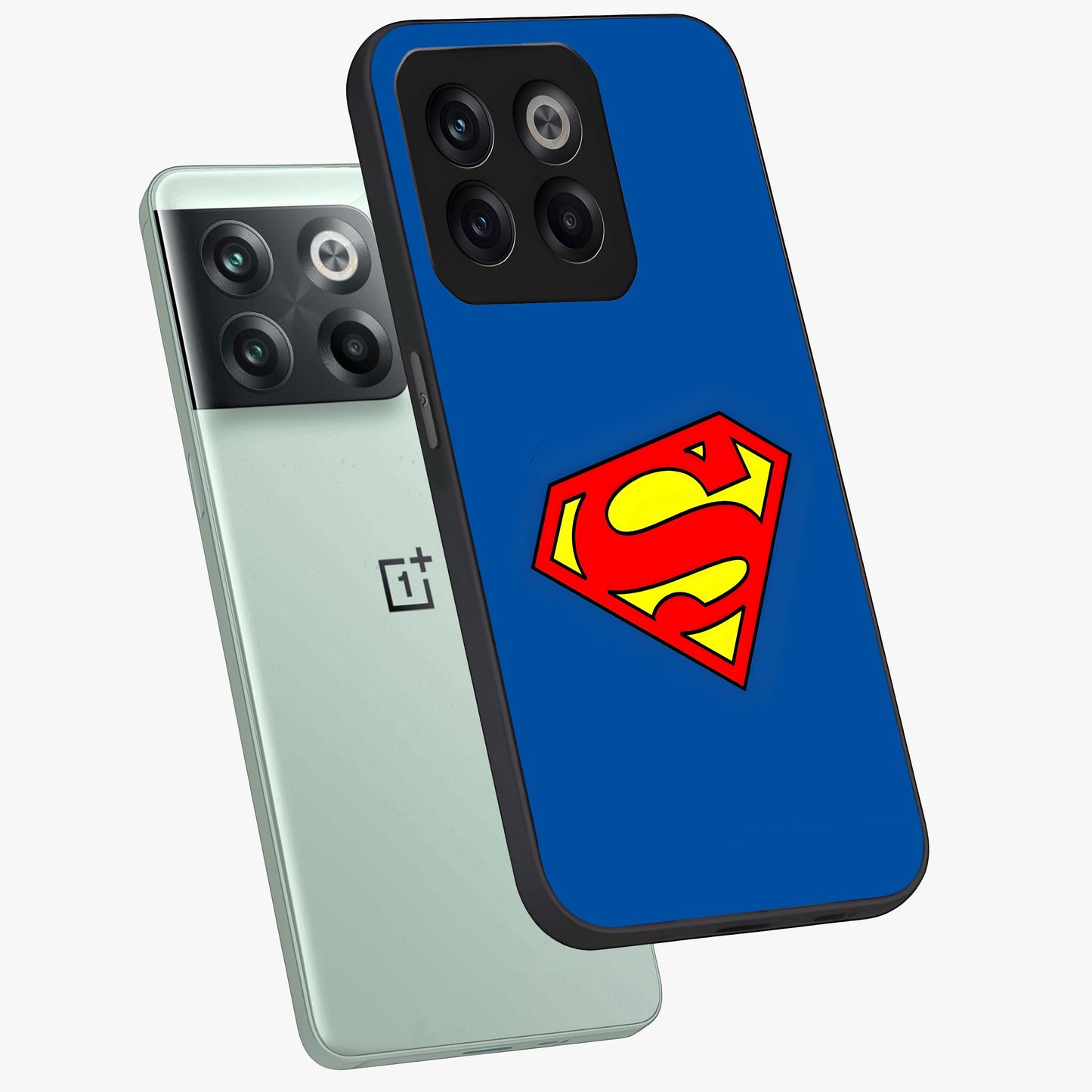 Legendary Hero Emblem Glass Case for 1+10T angled mockup showcasing glossy glass finish and strong graphic detailing