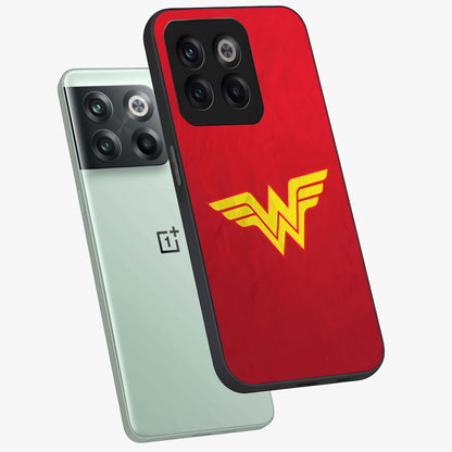 Legendary Wonder Power Glass Case for 1+10T angled mockup showcasing glossy finish and vibrant power tones