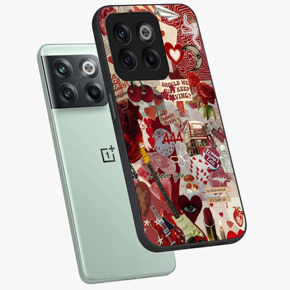 Lover’S Red Chaos Glass Case for 1+10T angled mockup showcasing glossy finish and dramatic crimson tones
