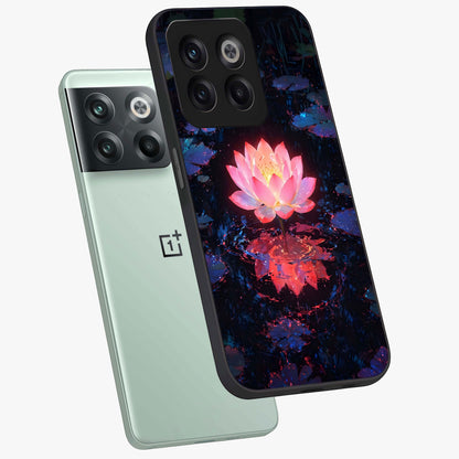 Luminous Lotus Glow Glass Case for 1+10T angled mockup showcasing glossy finish and warm luminous tones