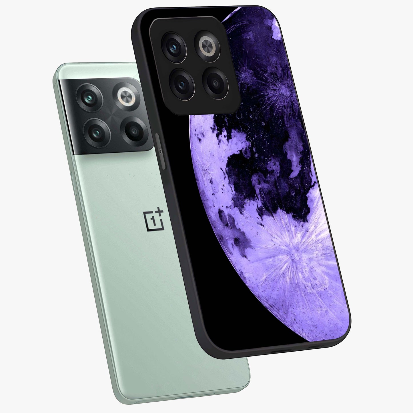 Lunar Glow in Violet Glass Case for 1+10T angled mockup showcasing glossy finish and soft purple gradients