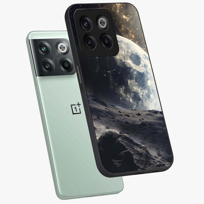 Lunar Horizon Glow Glass Case for 1+10T angled mockup showcasing glossy finish and warm night tones