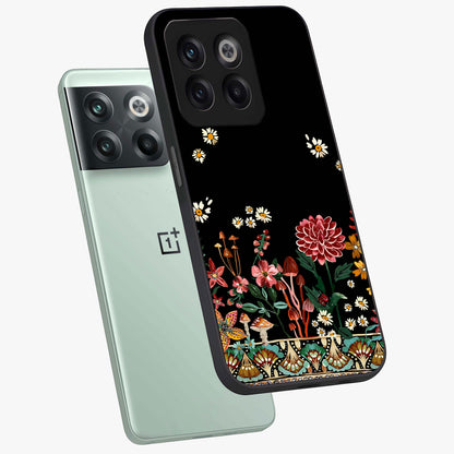 Midnight Bloom Pattern Glass Case for 1+10T angled mockup showcasing glossy finish and rich bloom detailing
