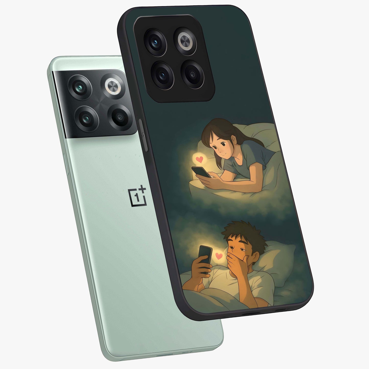 Midnight Love Echo Glass Case for 1+10T angled mockup showcasing glossy finish and warm luminous tones