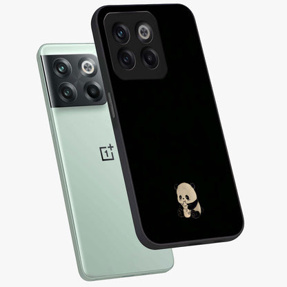 Midnight Panda Love Glass Case for 1+10T angled mockup showcasing glossy finish and soft contrast tones