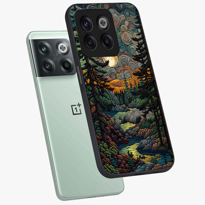 Moonlight Forest Dream Glass Case for 1+10T angled mockup showcasing glossy finish and deep night gradients