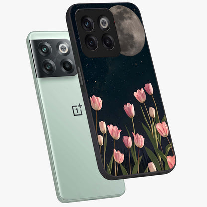 Moonlit Night Tulip Glass Case for 1+10T angled mockup showcasing glossy finish and soft luminous accents