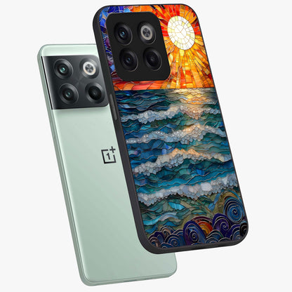 Oceanic Stained Printed Glass Case for 1+10T angled mockup showcasing glossy finish and rich aquatic tones