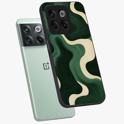 Organic Swirl Design Glass Case for 1+10T angled mockup showcasing glossy finish and smooth gradient tones