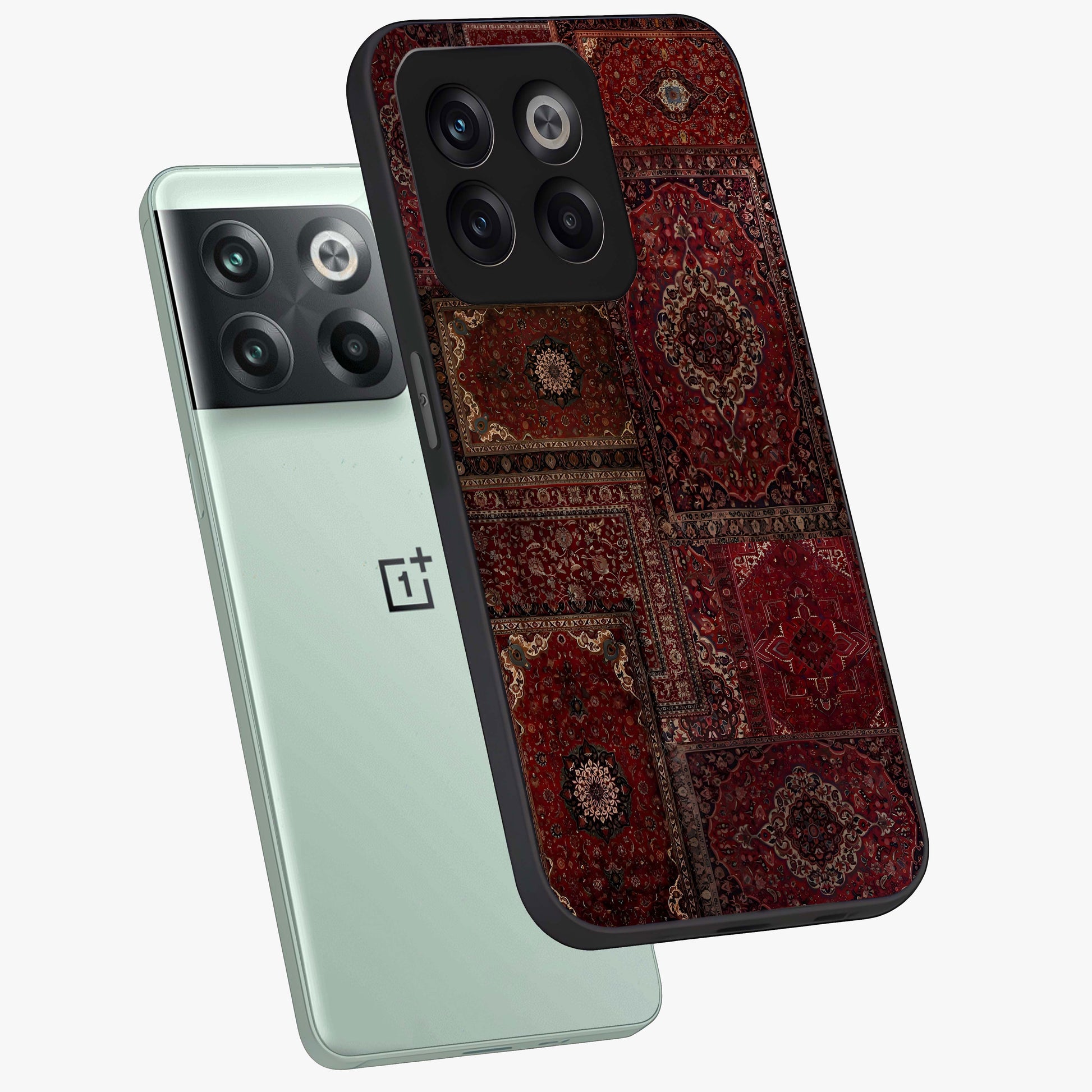 Persian Velvet Tale Glass Case for 1+10T angled mockup showcasing glossy finish and rich deep tones