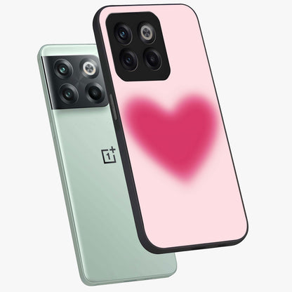 Pink Aura Heart Glass Case for 1+10T angled mockup showcasing glossy glass finish and radiant aura detailing