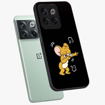 Playful Jerry Vibes Glass Case for 1+10T angled mockup showcasing glossy finish and vibrant character detailing