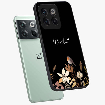 Quiet Garden Tune Glass Case for 1+10T angled mockup showcasing glossy finish and soft pastel tones