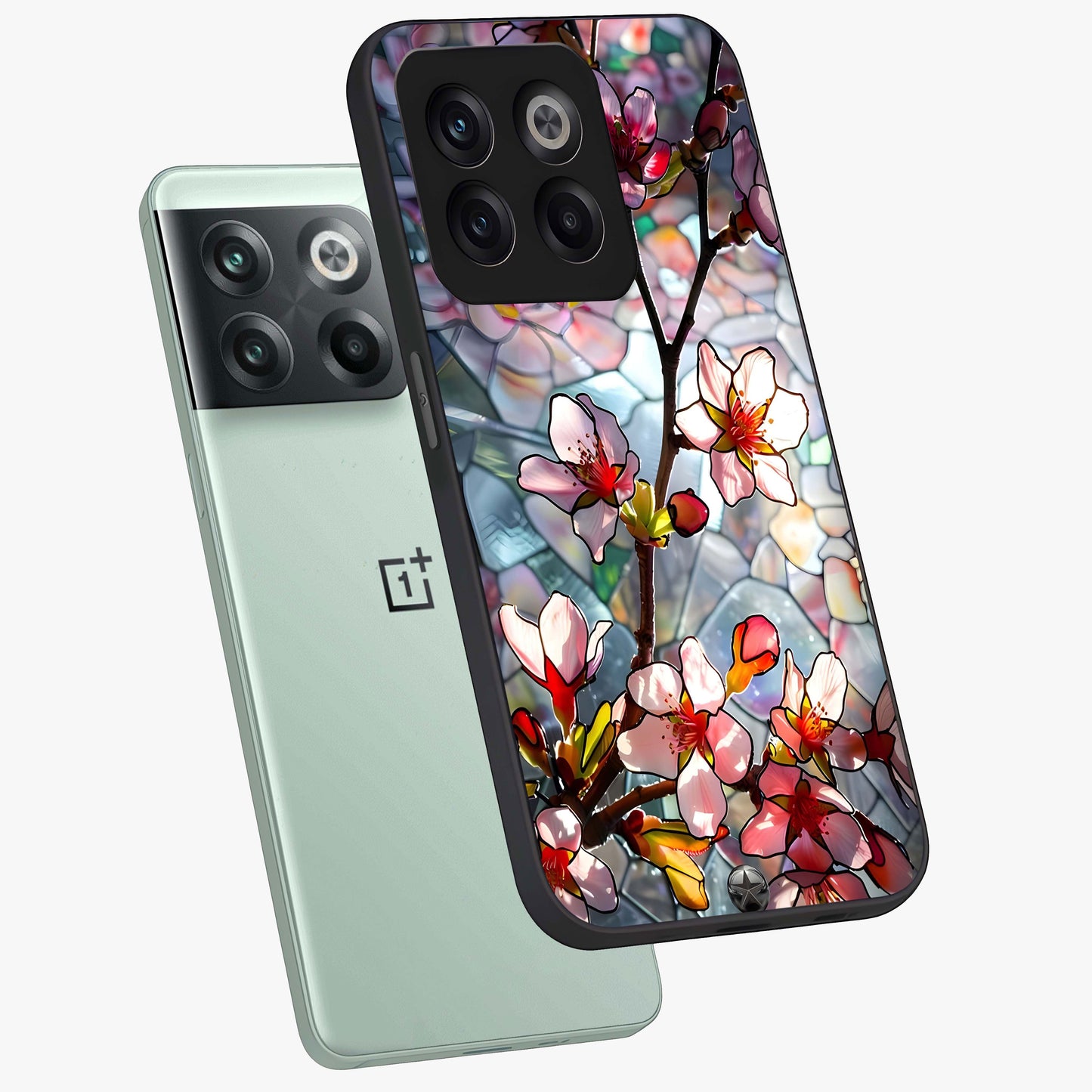 Radiant Bloom Glow Glass Case for 1+10T angled mockup showcasing glossy finish and luminous detailing