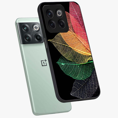 Rainbow Leaf Glow Glass Case for 1+10T angled mockup showcasing glossy finish and radiant gradient tones