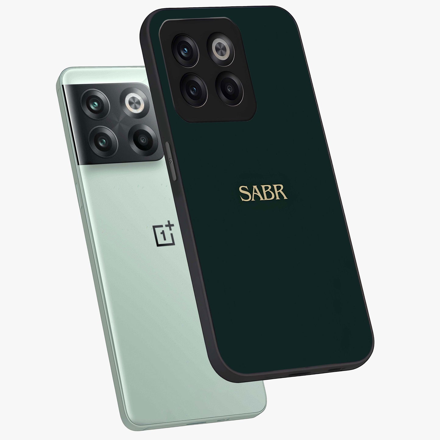 Sabr Minimal Patience Glass Case for 1+10T angled mockup showcasing glossy finish and subtle modern tones
