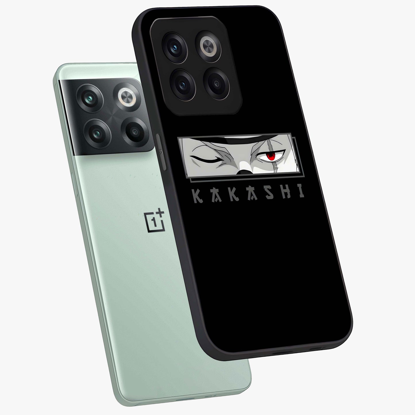 Scarlet Ninja Gaze Glass Case for 1+10T angled mockup showcasing glossy finish and sharp warrior detailing