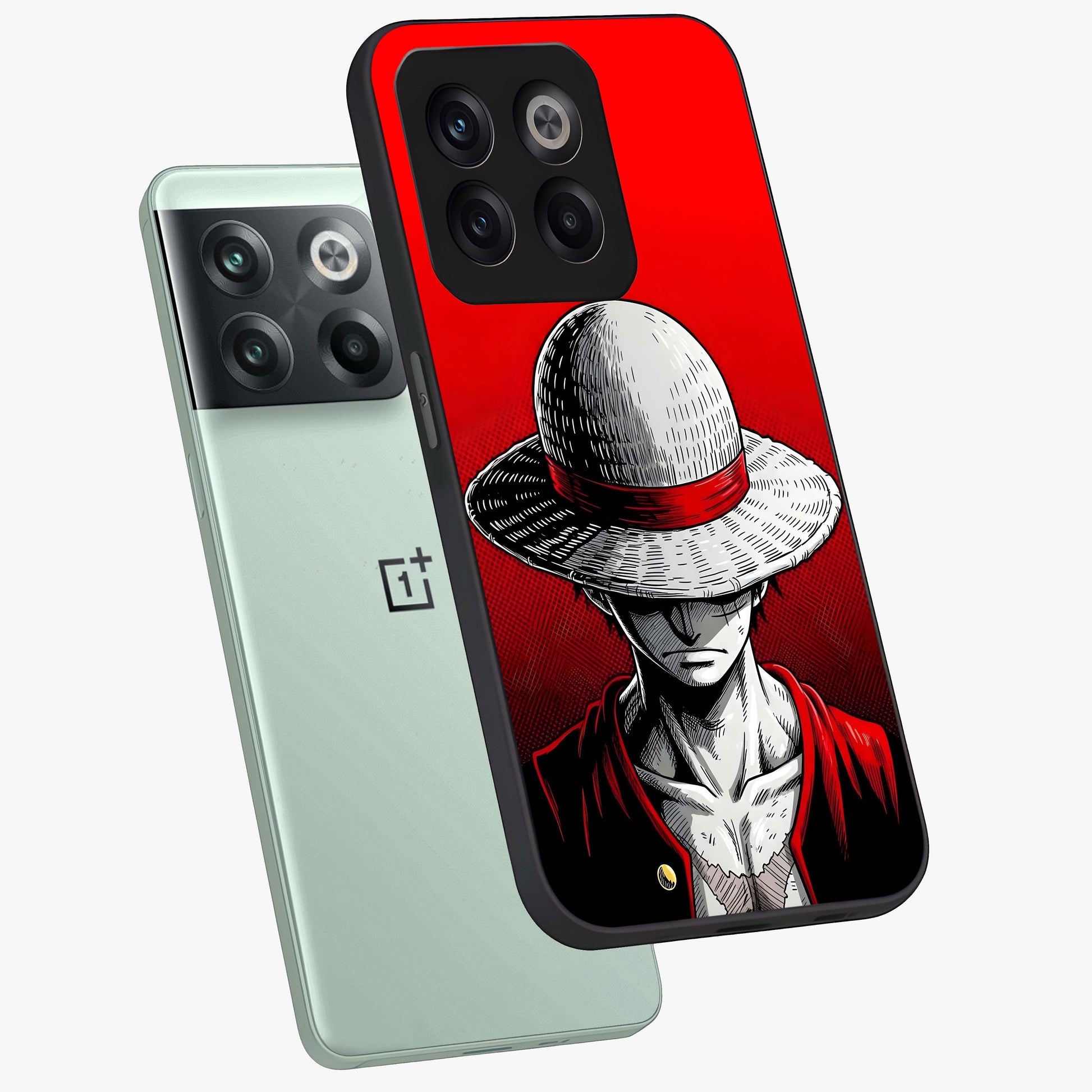 Scarlet Pirate Resolve Glass Case for 1+10T angled mockup showcasing glossy finish and dramatic adventurous tones