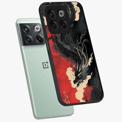 Shadow Dragon Fury Glass Case for 1+10T angled mockup showcasing glossy finish and powerful fantasy detailing