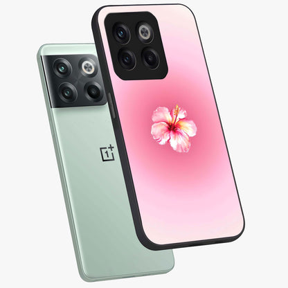 Soft Petal Serenity Glass Case for 1+10T angled mockup showcasing glossy finish and calming bloom detailing