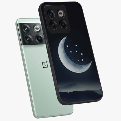 Starry Moon Pattern Glass Case for 1+10T angled mockup showcasing glossy glass finish and deep night tones
