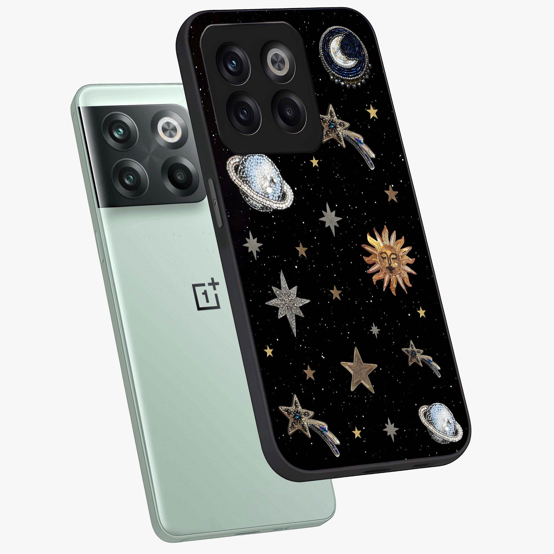 Stars and Planets Brooches Glass Case for 1+10T angled mockup showcasing glossy finish and luminous space tones