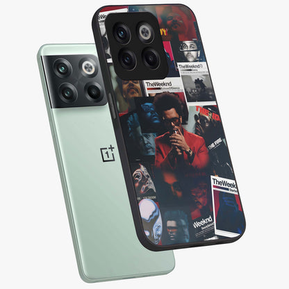 The Weeknd Glass Case for 1+10T angled mockup showcasing glossy finish and bold modern tones