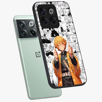 Thunder Smile Hero Glass Case for 1+10T angled mockup showcasing glossy glass finish and high energy detailing