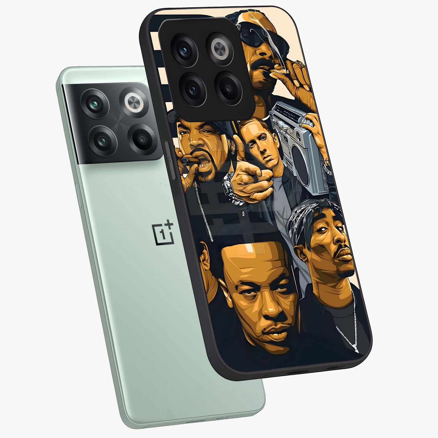 Urban Rap Legends Glass Case for 1+10T angled mockup showcasing glossy finish and edgy urban detailing