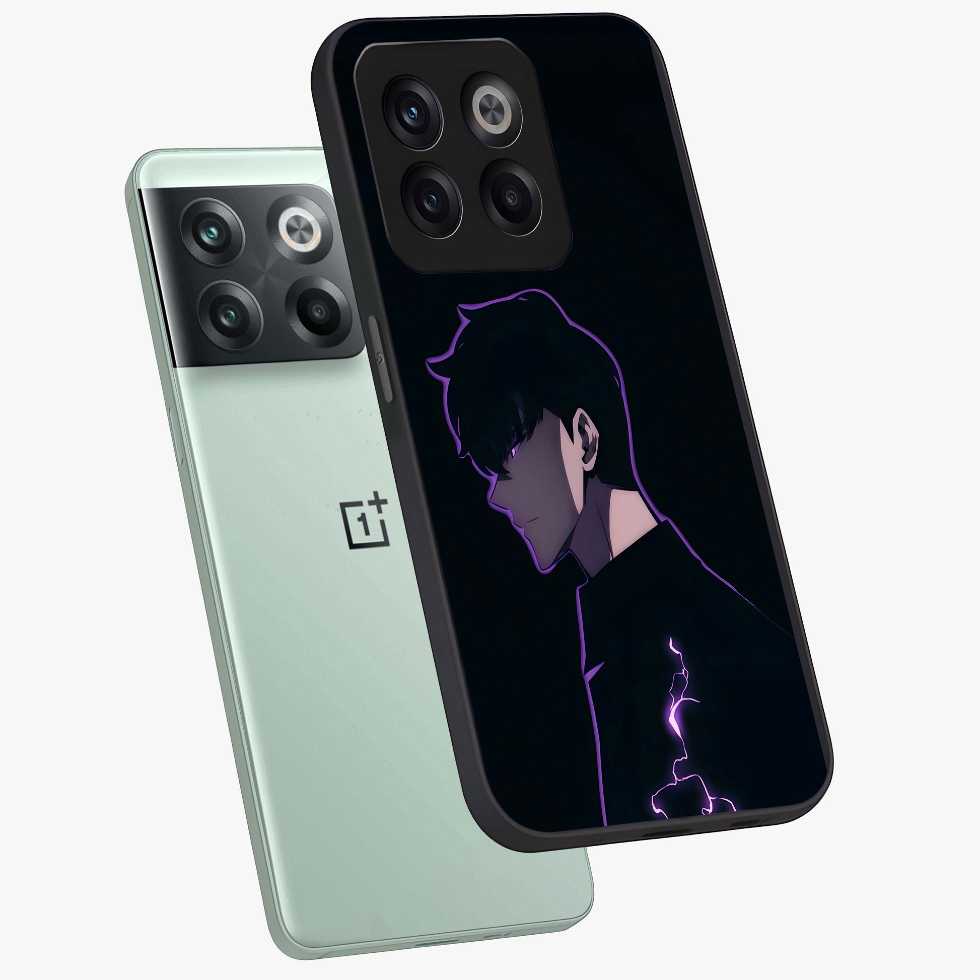 Void Lightning Phantom Glass Case for 1+10T angled mockup showcasing glossy finish and high contrast detailing