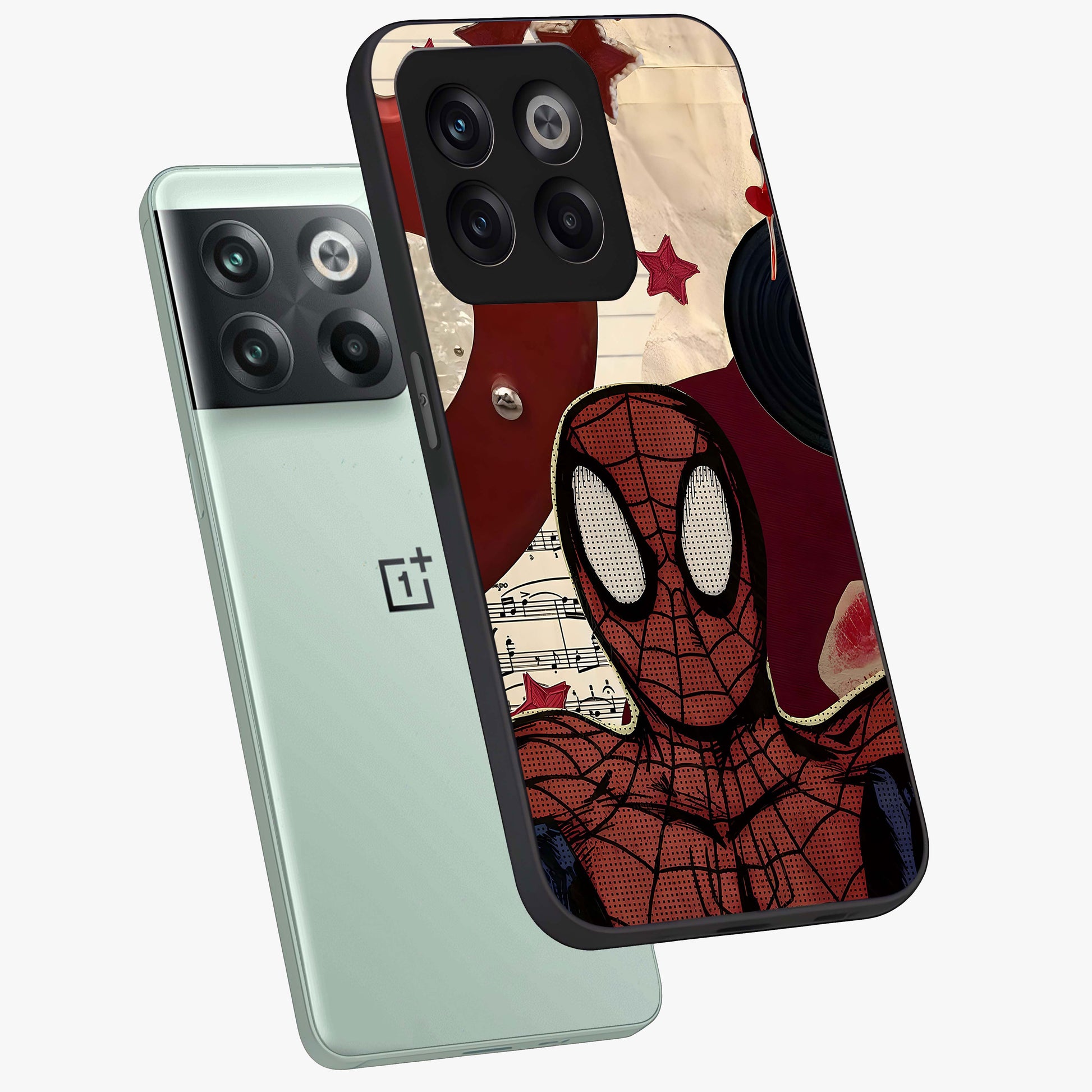 Web Warrior Vibes Glass Case for 1+10T angled mockup showcasing glossy finish and bold comic style detailing