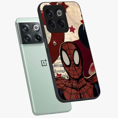 Web Warrior Vibes Glass Case for 1+10T angled mockup showcasing glossy finish and bold comic style detailing