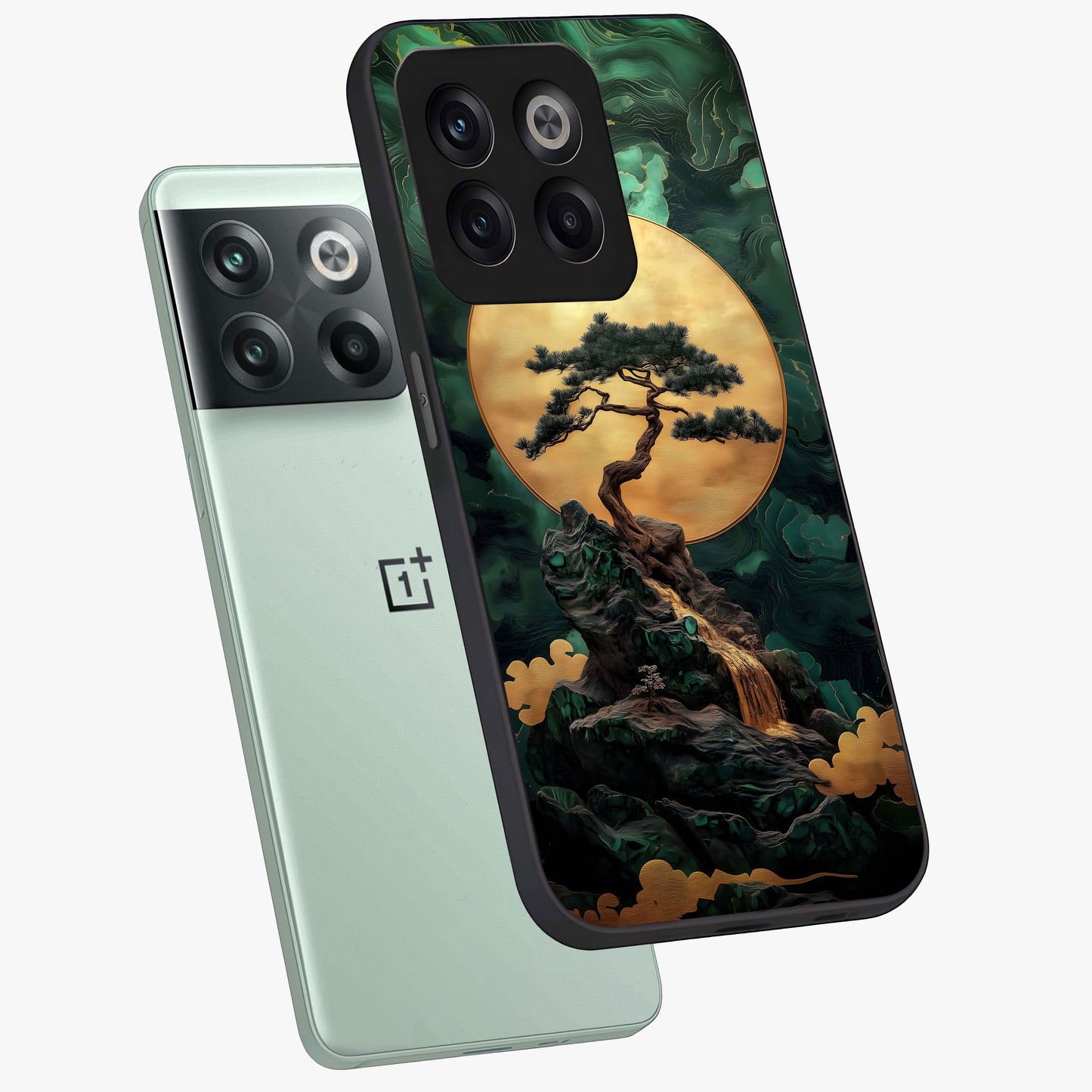 Zen Moon Rise Glass Case for 1+10T angled mockup showcasing glossy finish and soft night sky tones