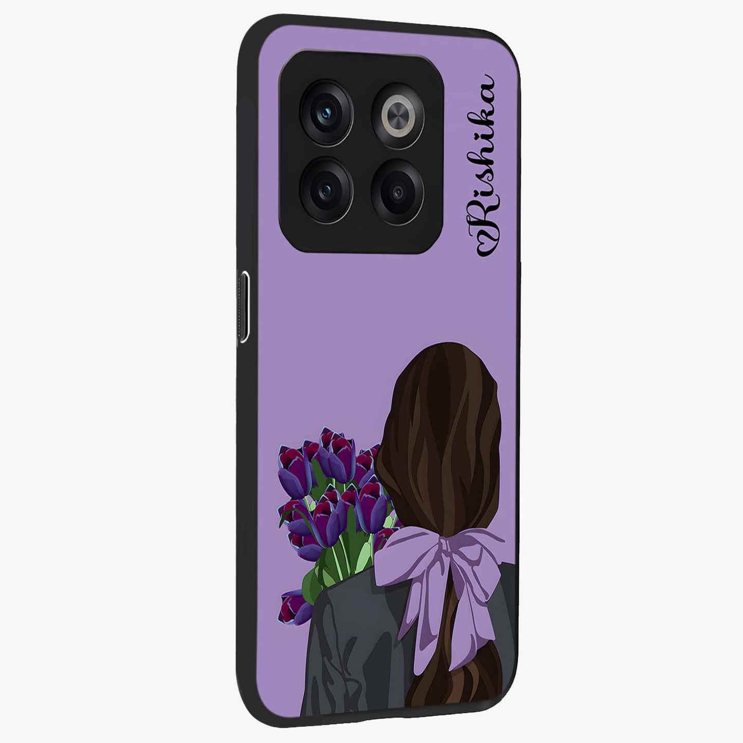 Girl Holding Flowers Custom Name Glass Case for OnePlus 10T |1+10T