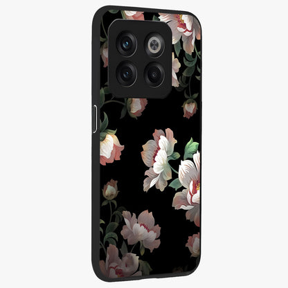 Abstract Embossed Blooming Bright Flower Glass Case for 1+10T side perspective highlighting bright embossed flower texture