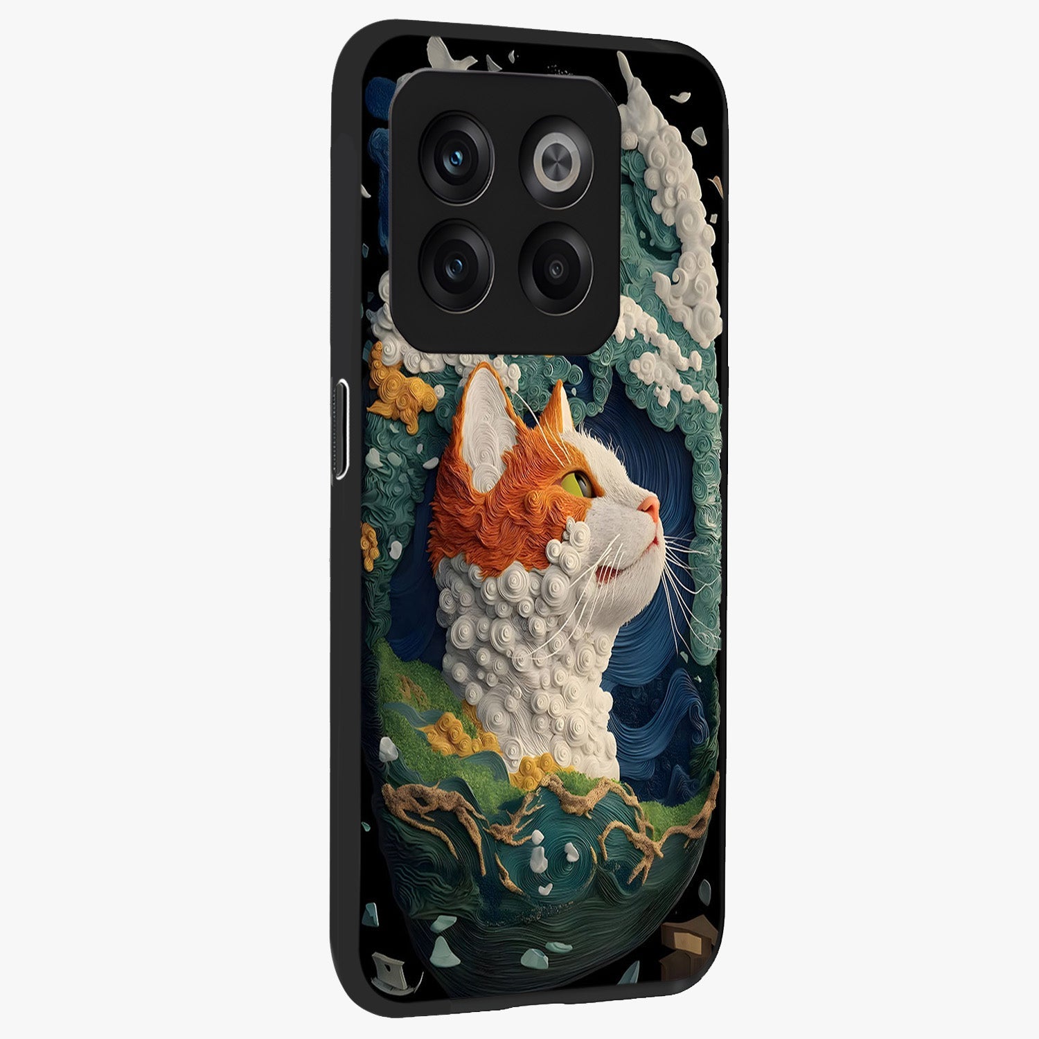 Aurora Cat Dreams Glass Case for 1+10T side perspective highlighting detailed feline illustration and smooth edges