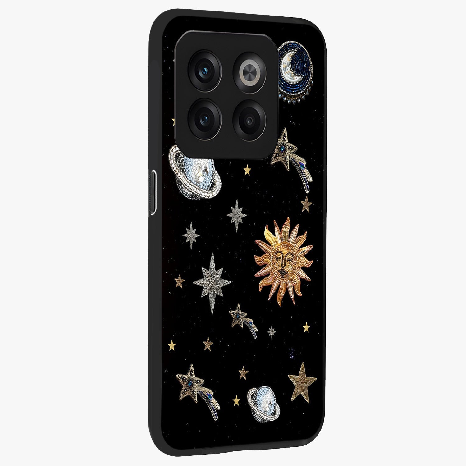 Beaded Cosmic Dreams Glass Case for 1+10T side perspective highlighting intricate beaded cosmic textures
