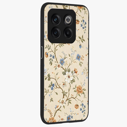 Beige Vintage Flower Glass Case for 1+10T side perspective highlighting subtle tones and premium floral detailing