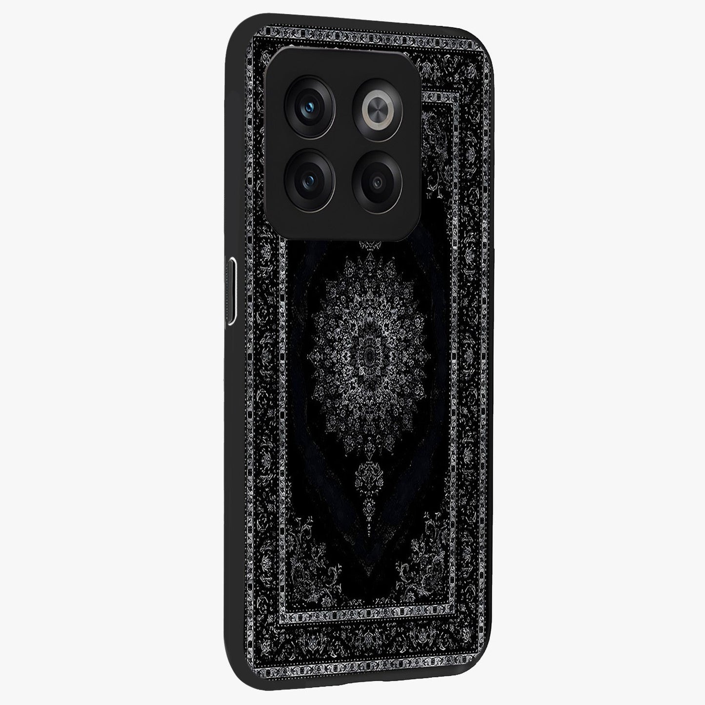 Black Persian Carpet Glass Case for 1+10T side perspective highlighting classic pattern textures and premium build