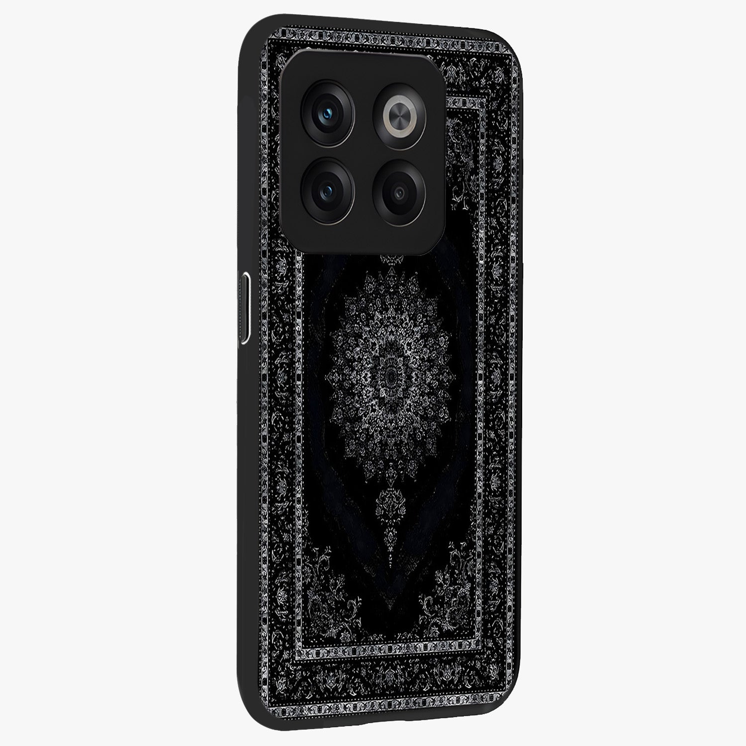 Black Persian Carpet Glass Case for 1+10T side perspective highlighting classic pattern textures and premium build