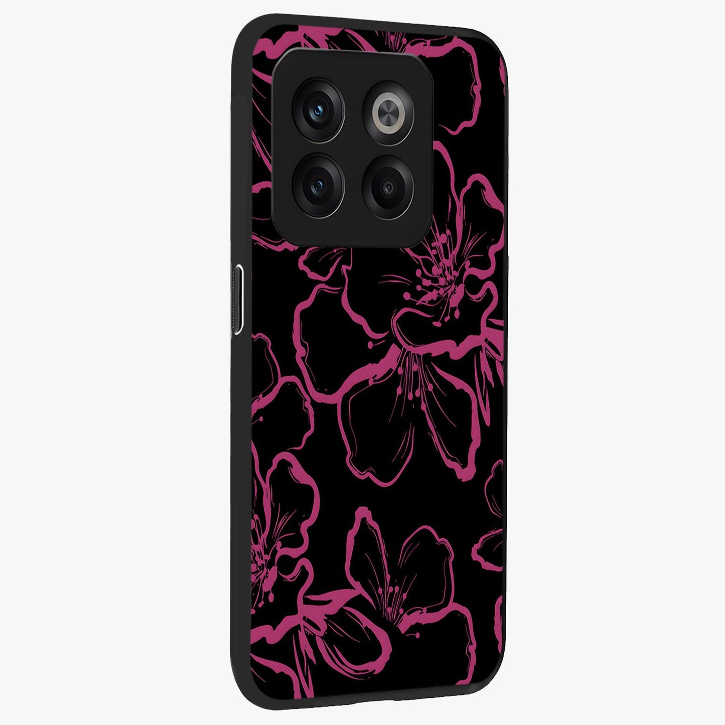 Black Violet Sketch Garden Glass Case for 1+10T side perspective highlighting elegant sketch detailing and premium finish