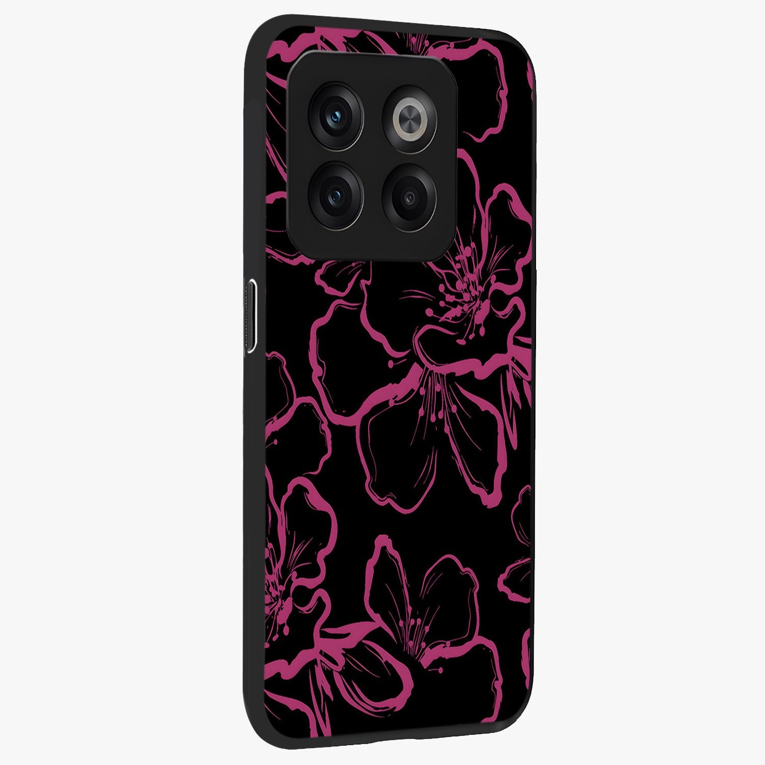Black Violet Sketch Garden Glass Case for 1+10T side perspective highlighting elegant sketch detailing and premium finish